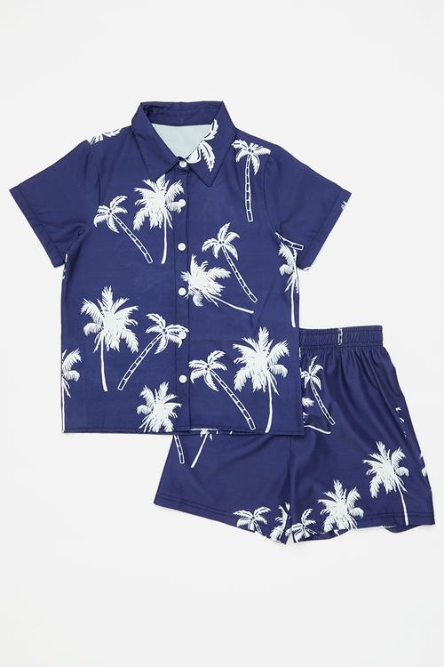 Printed shirt & shorts - prussian blue/white