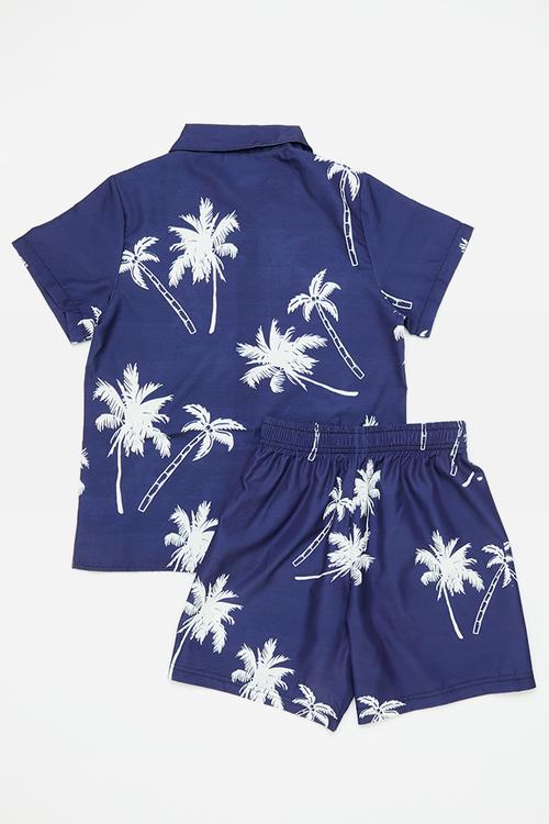 Printed shirt & shorts - prussian blue/white