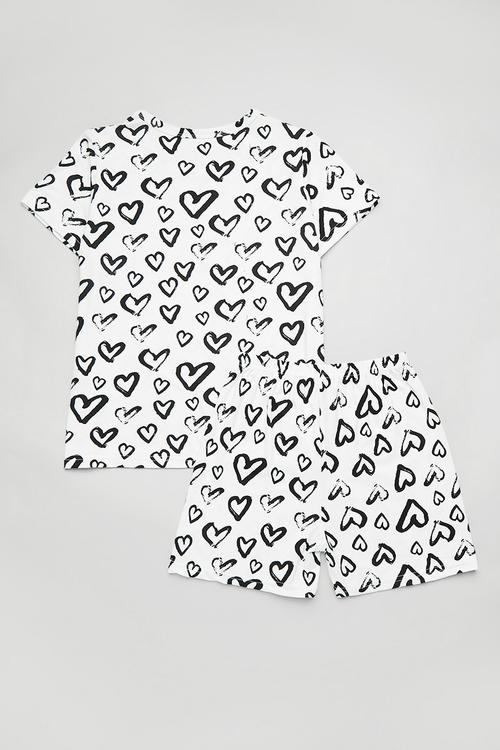 Tee & shorts pj set - white/black hearts