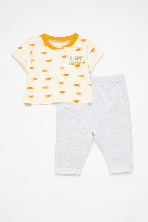 Sun aop tee with embroidered slog and leggings - white/grey
