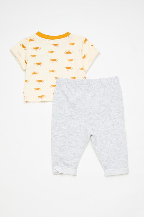 Sun aop tee with embroidered slog and leggings - white/grey