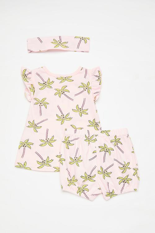 Frilled tee & headband set - light pink/palm trees