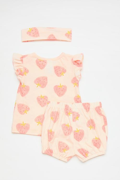 Tee and short set with headband - white multi