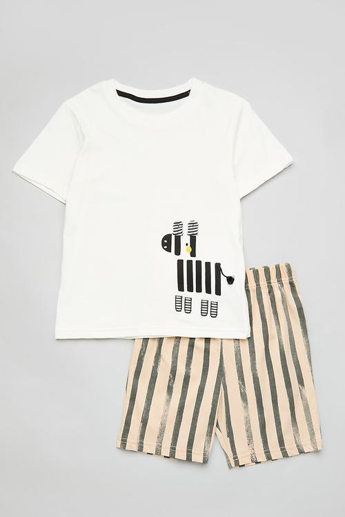 Tee & shorts set - white/grey stripes