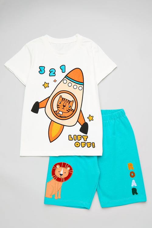 Tee & short set-blue & white