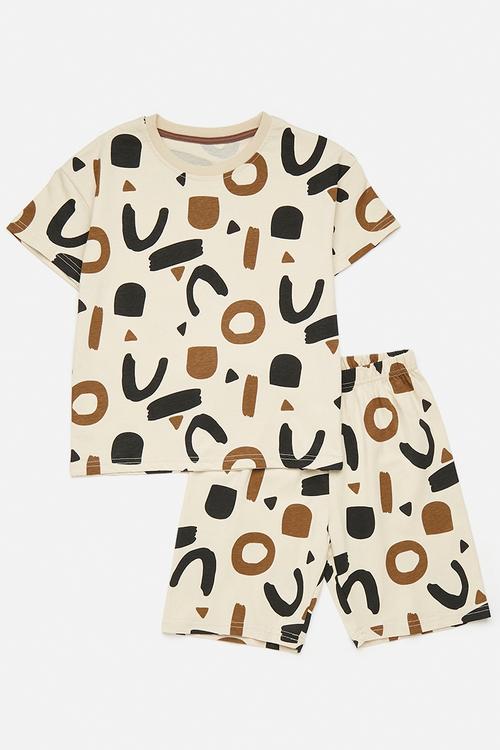 Printed tee & short set - brown