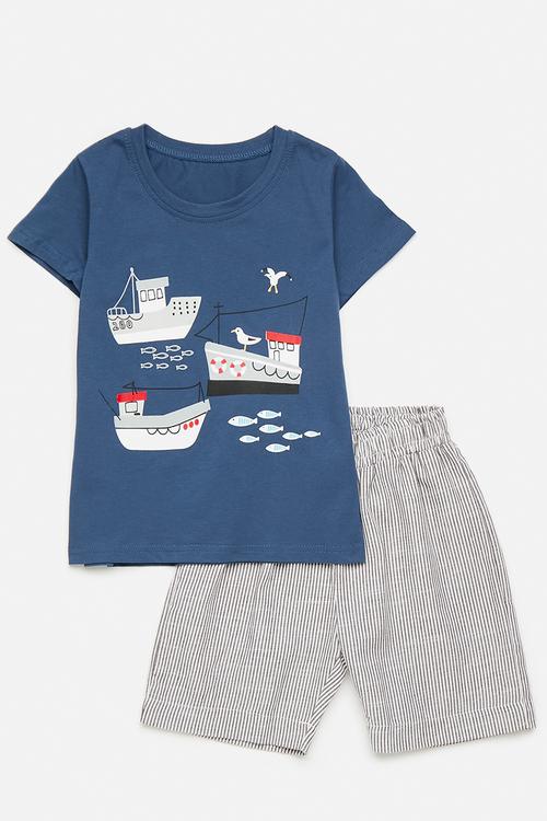 Tee & short - navy blue & grey