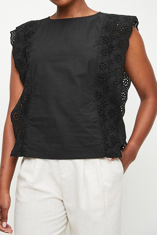 Poplin shell with cut out sleeve - black