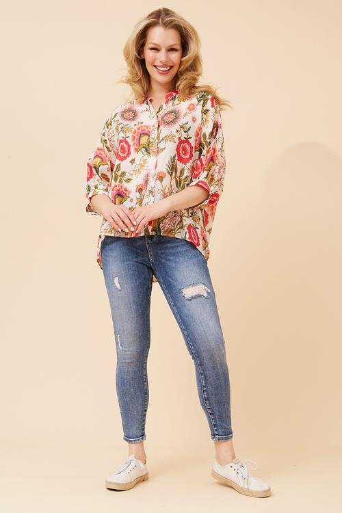 Half Sleeve Easy Wearing Batwing Blouse - Multi Pink