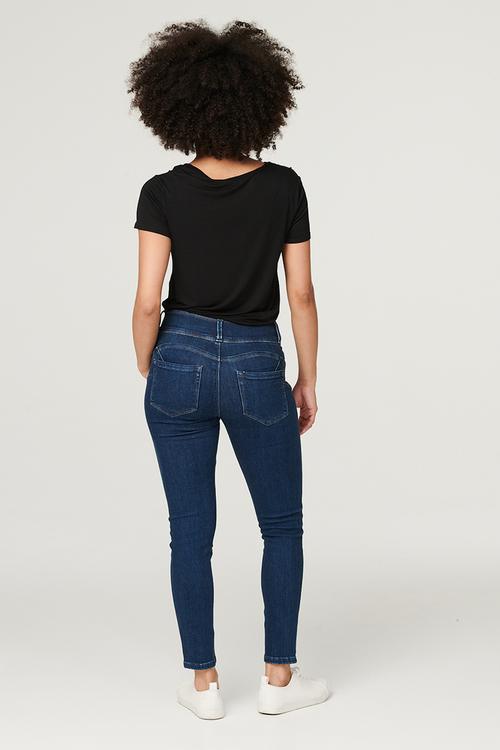 3 Button Waistband Skinny Ankle Denim Jean - Dark Denim