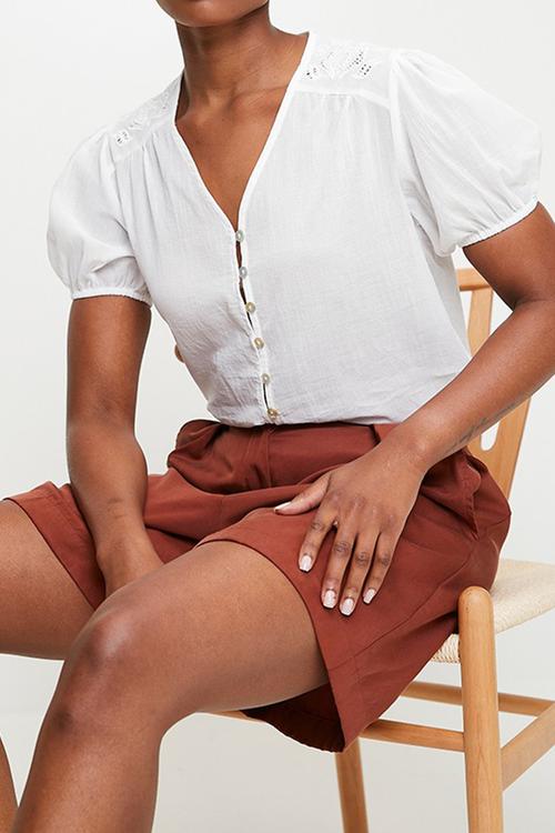 Ramie blouse with cornelli crochet trim detail - white