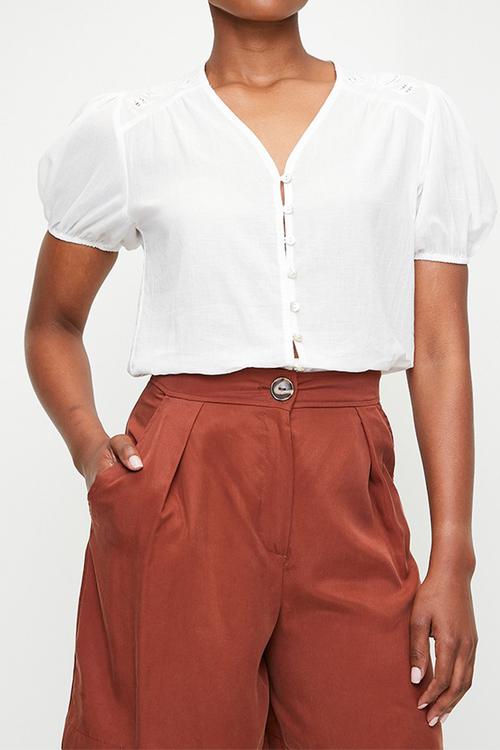 Ramie blouse with cornelli crochet trim detail - white