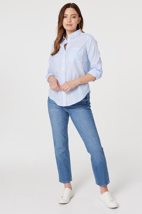 L/S Collared Button Through Stripe Shirt With Pocket - Indigo