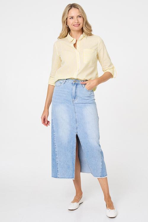 L/S Collared Button Through Stripe Shirt With Pocket - Lemon Sorbet