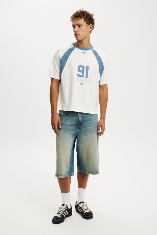Cropped Fit Graphic T-shirt - Vintage White/Copen Blue La 91