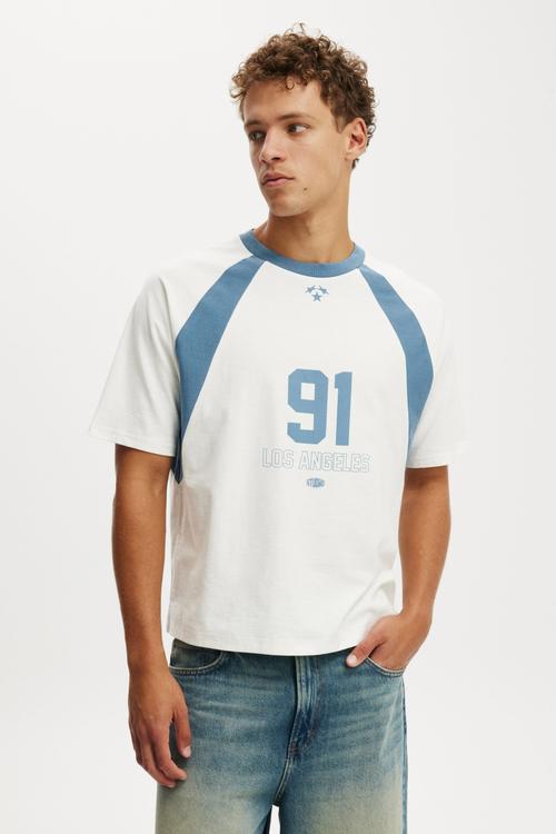Cropped Fit Graphic T-shirt - Vintage White/Copen Blue La 91