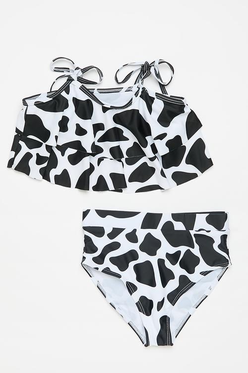 Cow print 2 piece bikini set - black/white