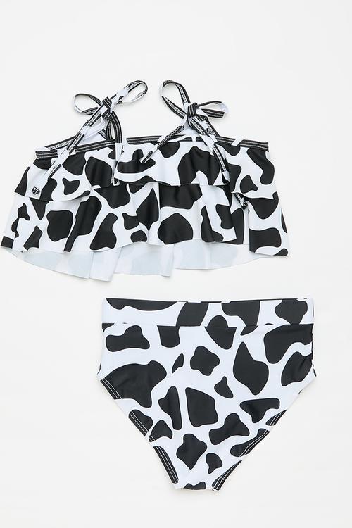 Cow print 2 piece bikini set - black/white