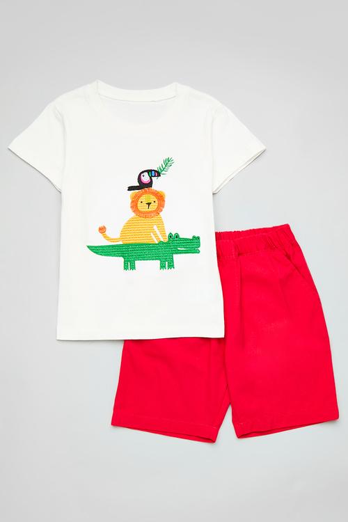 Tee & short set - white & red