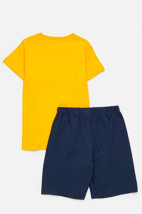 Whale graphic tee with plain shorts - yellow/navy/splashh
