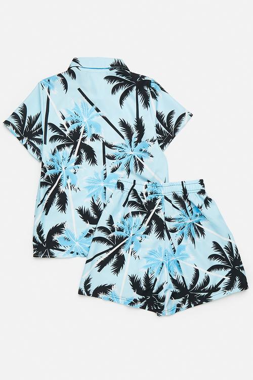 Printed shirt & shorts - columbia blue/black