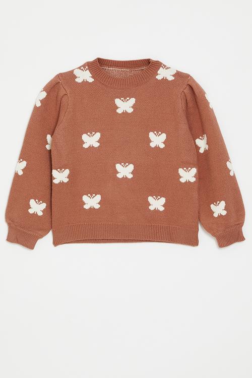 Butterfly printed knit sweater - pale terracotta
