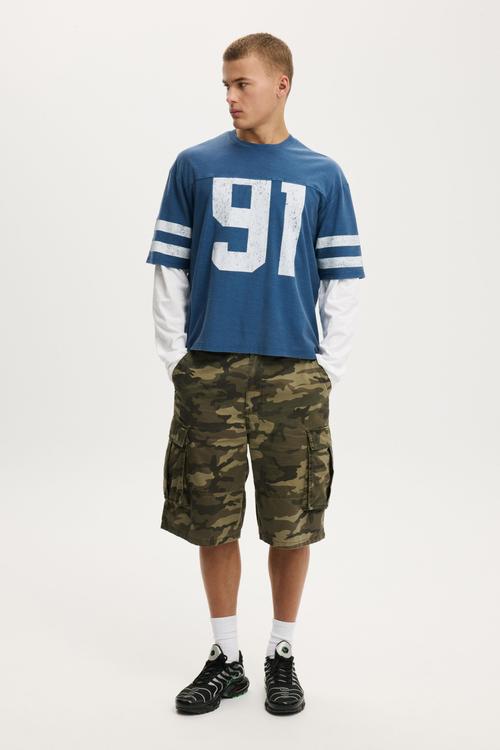 Cropped Fit Graphic T-shirt - Washed Cobalt/91 Stripe Panel
