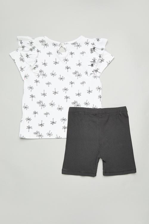 Ruffle tee & cycle short set - white & grey