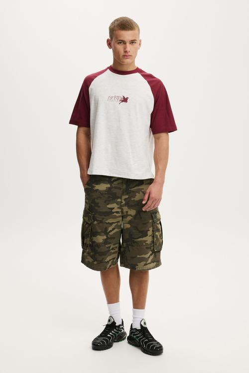 Cropped Fit Graphic T-shirt - White Marle/Burgundy East La