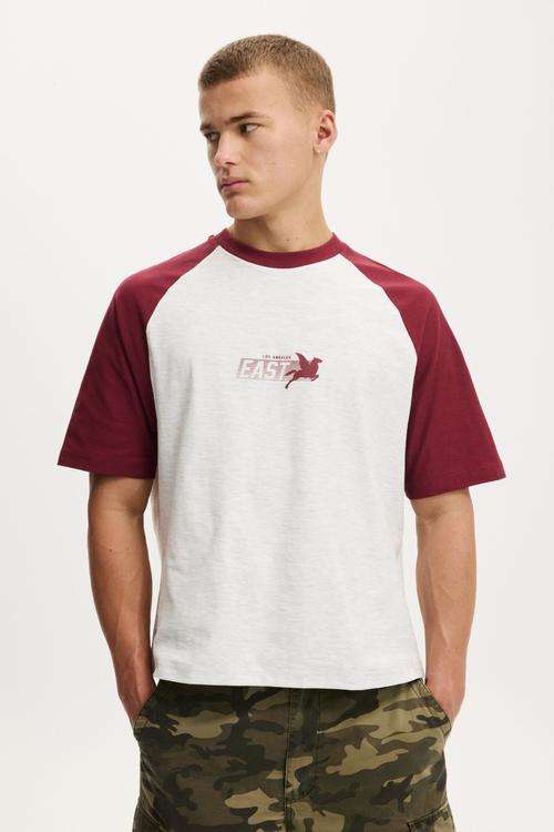 Cropped Fit Graphic T-shirt - White Marle/Burgundy East La