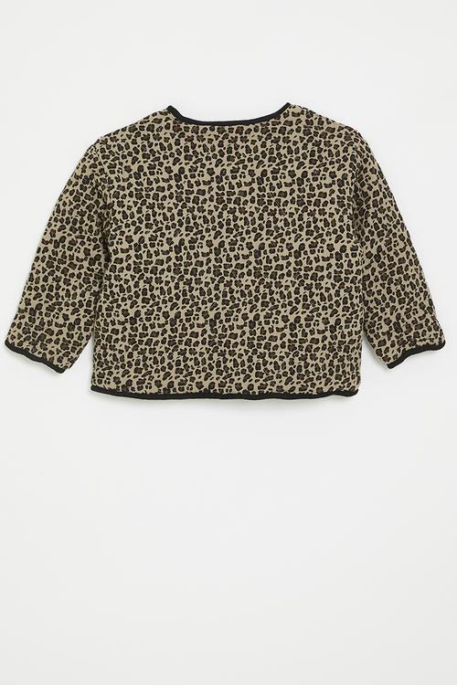 Quilted collarless jacket - leopard print/brown