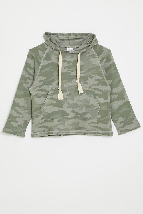 Hooded long sleeve tee - green camo