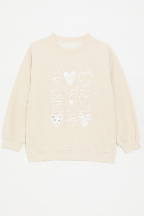 Heart print & pearl detail sweatshirt - neutral 