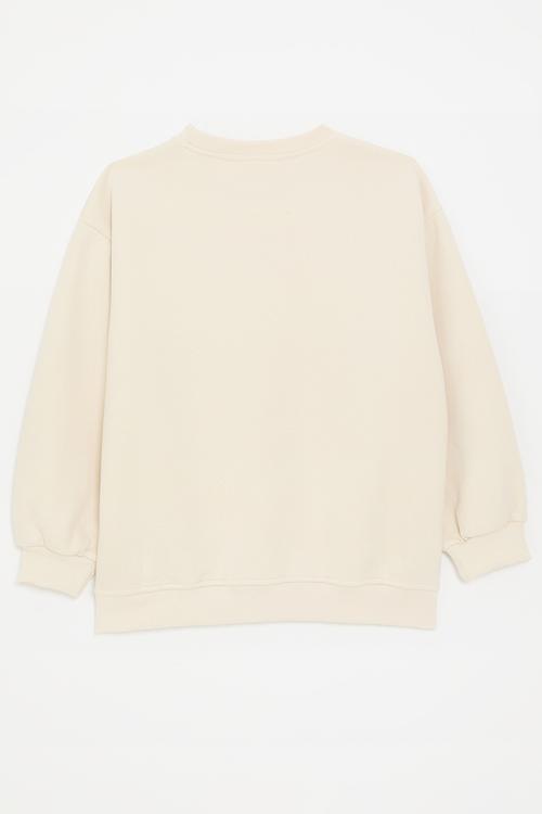 Heart print & pearl detail sweatshirt - neutral 