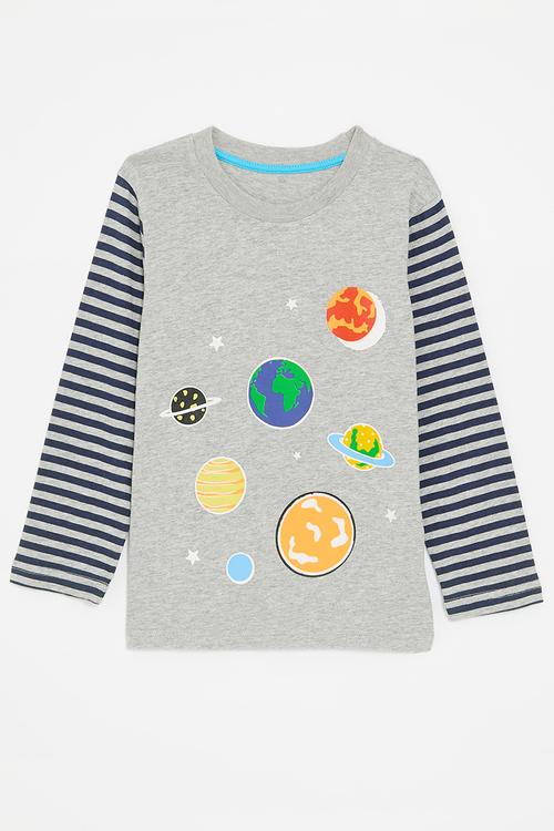 Printed tee - grey/stripe/planets