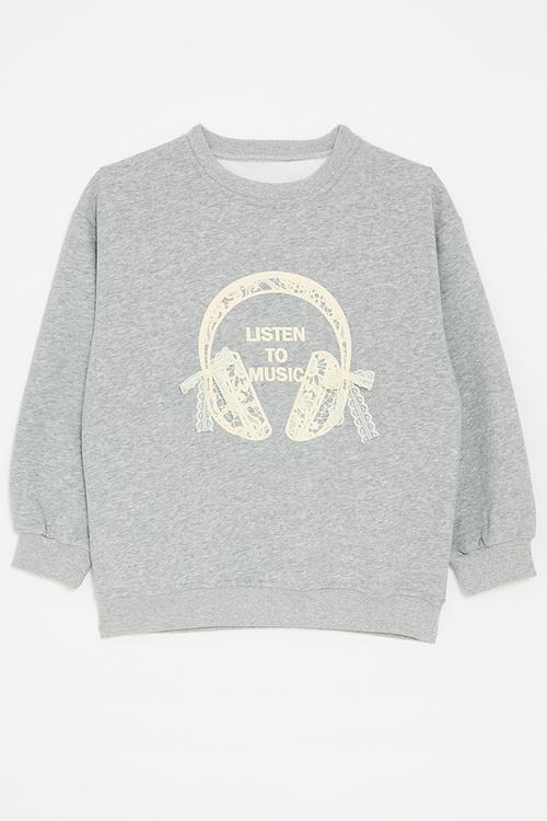 Lace applique graphic sweatshirt - grey