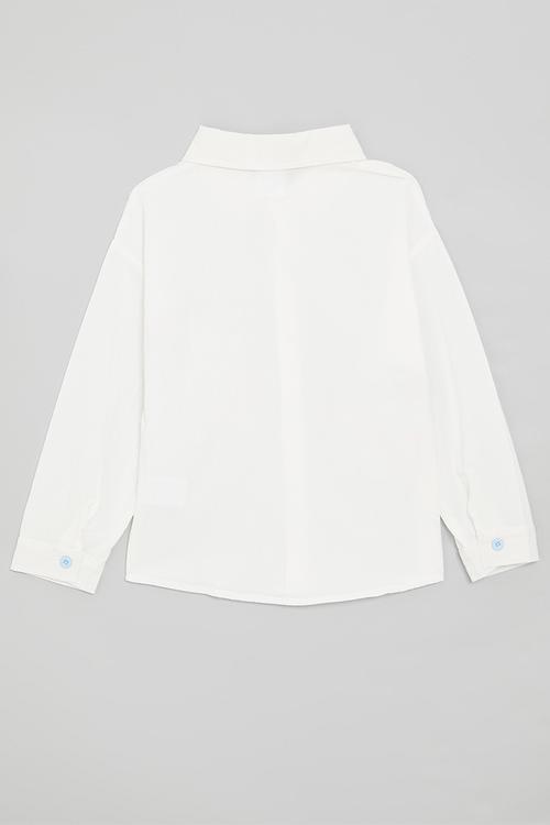 Printed pocket shirt with contrast buttons - white
