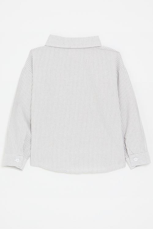 Light grey striped shirt with embroidered bear - multi