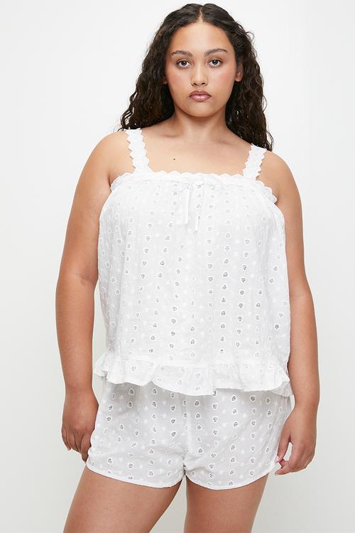 Plus Lace Trim Babydoll Cami Set - Coconut Milk Broderie
