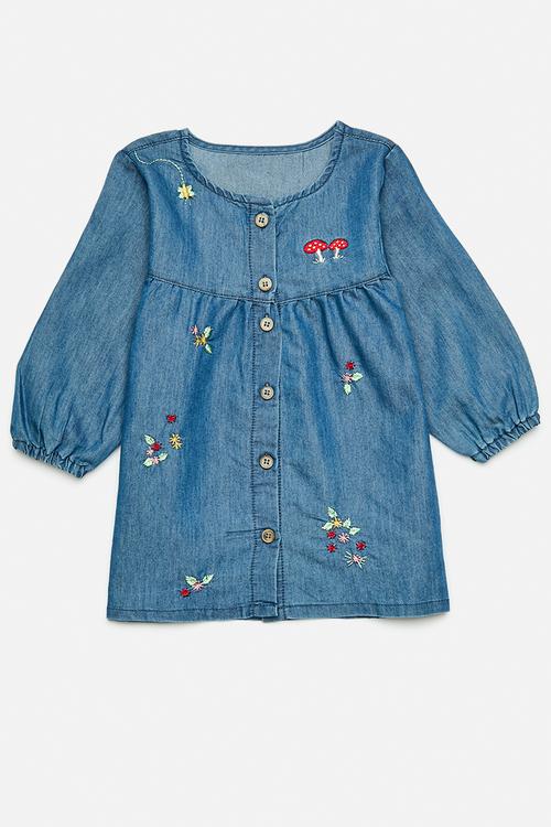 Embroidered denim dress - blue