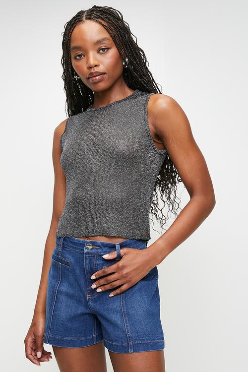 Far Away Sleeveless Sheer Lurex Knit Top - Black