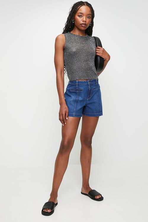 Far Away Sleeveless Sheer Lurex Knit Top - Black