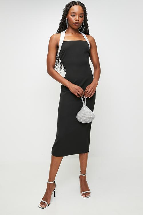 Midi Woven Boobcube Dress - Black