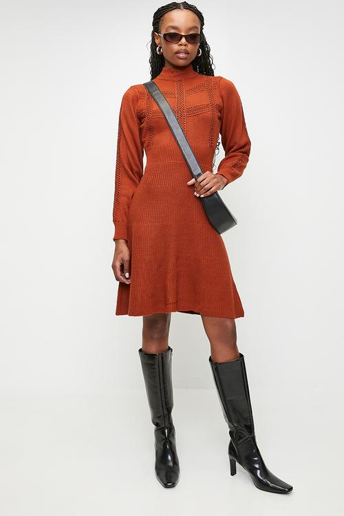 Midi Knit Dress - Burnt Orange