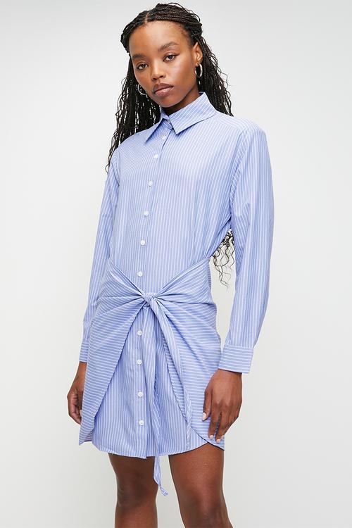 Mini Shirt Woven Dress - Blue