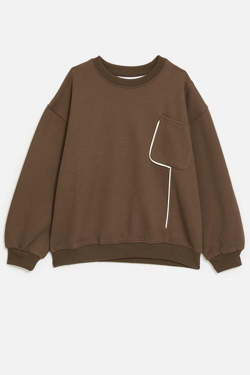 Sweat top with white piping detail - brown