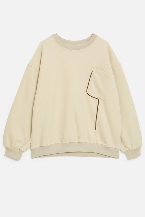 Sweat top with brown piping detail - neutral