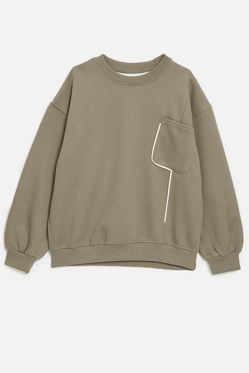 Sweat top with white piping detail - grey taupe
