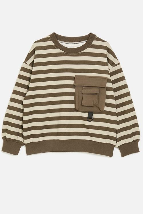 Sweatshirt with cargo pocket - brown stripes