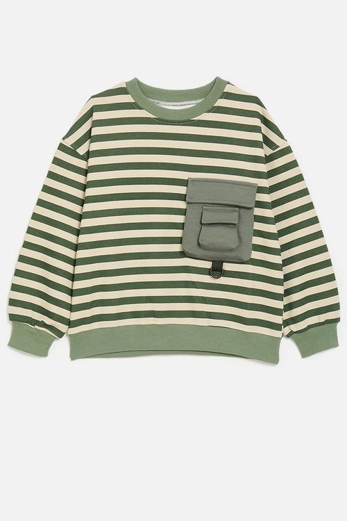 Sweatshirt with cargo pocket - green stripes